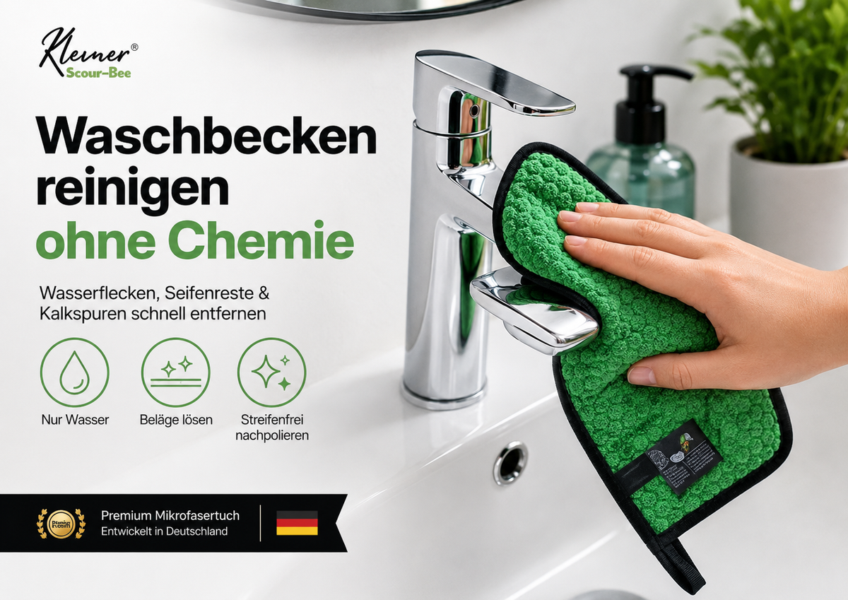 Waschbecken reinigen ohne Chemie: Wasserflecken, Seifenreste und Kalkspuren entfernen