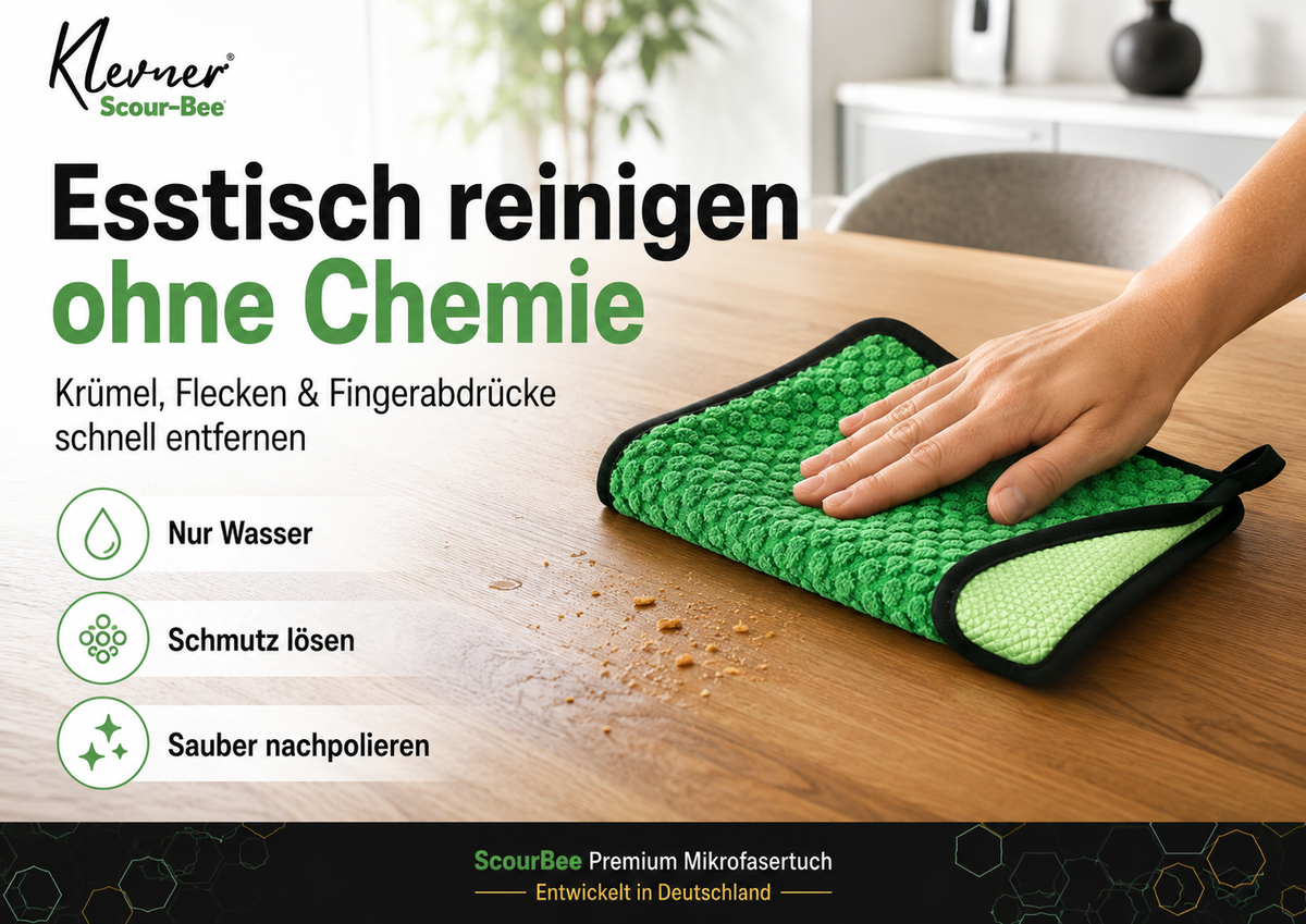 Esstisch reinigen ohne Chemie: Krümel, Flecken und Fingerabdrücke entfernen