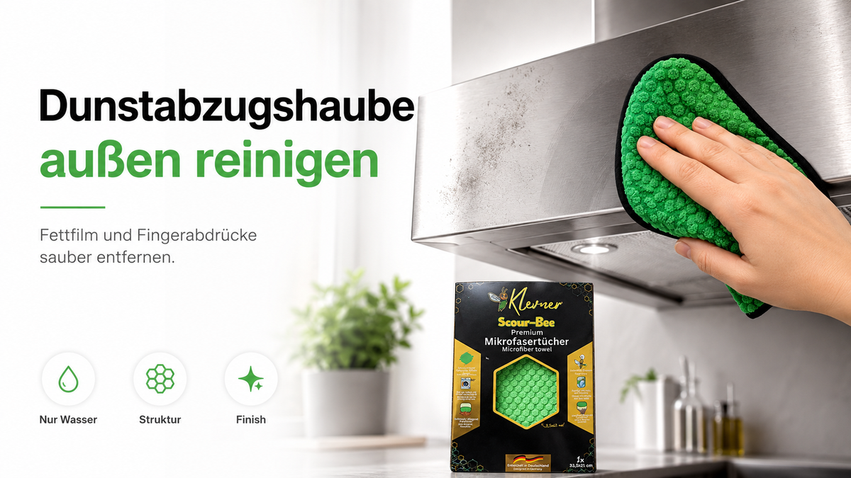 Dunstabzugshaube außen reinigen: Fettfilm und Fingerabdrücke entfernen