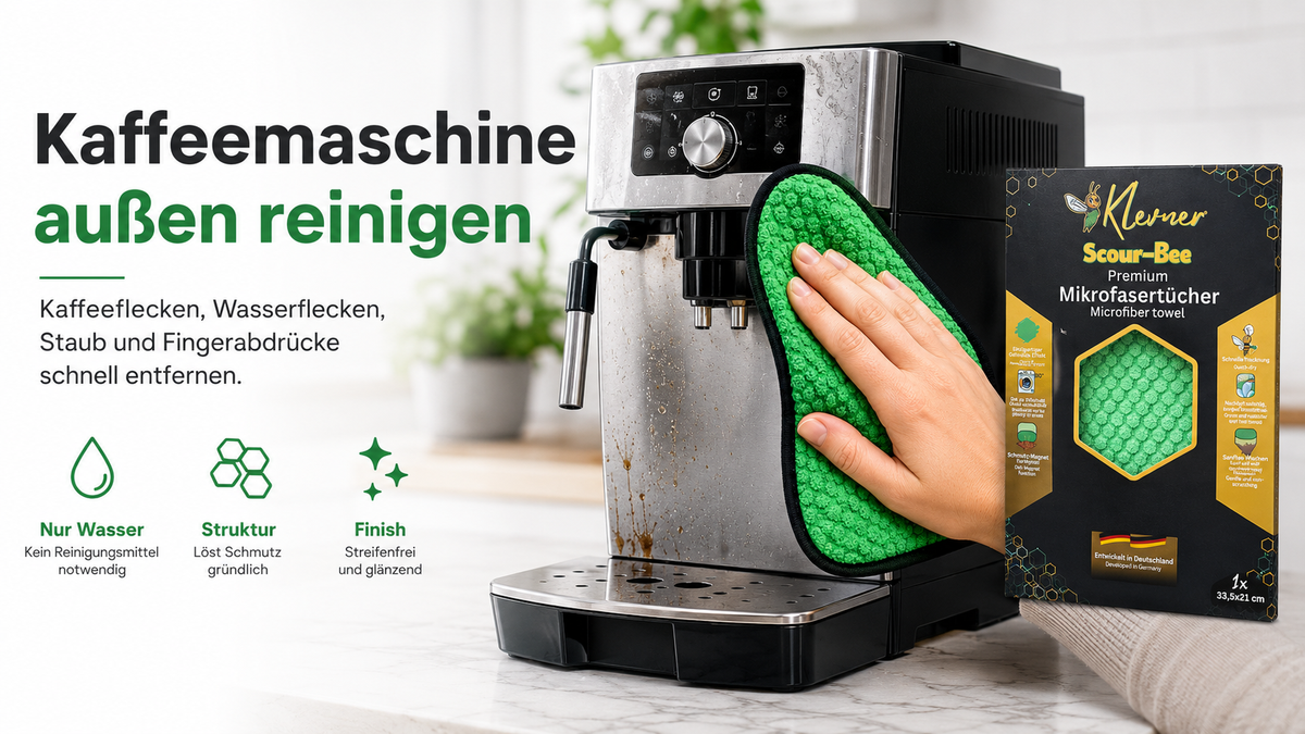 Kaffeemaschine außen reinigen: Kaffeeflecken, Staub und Fingerabdrücke entfernen