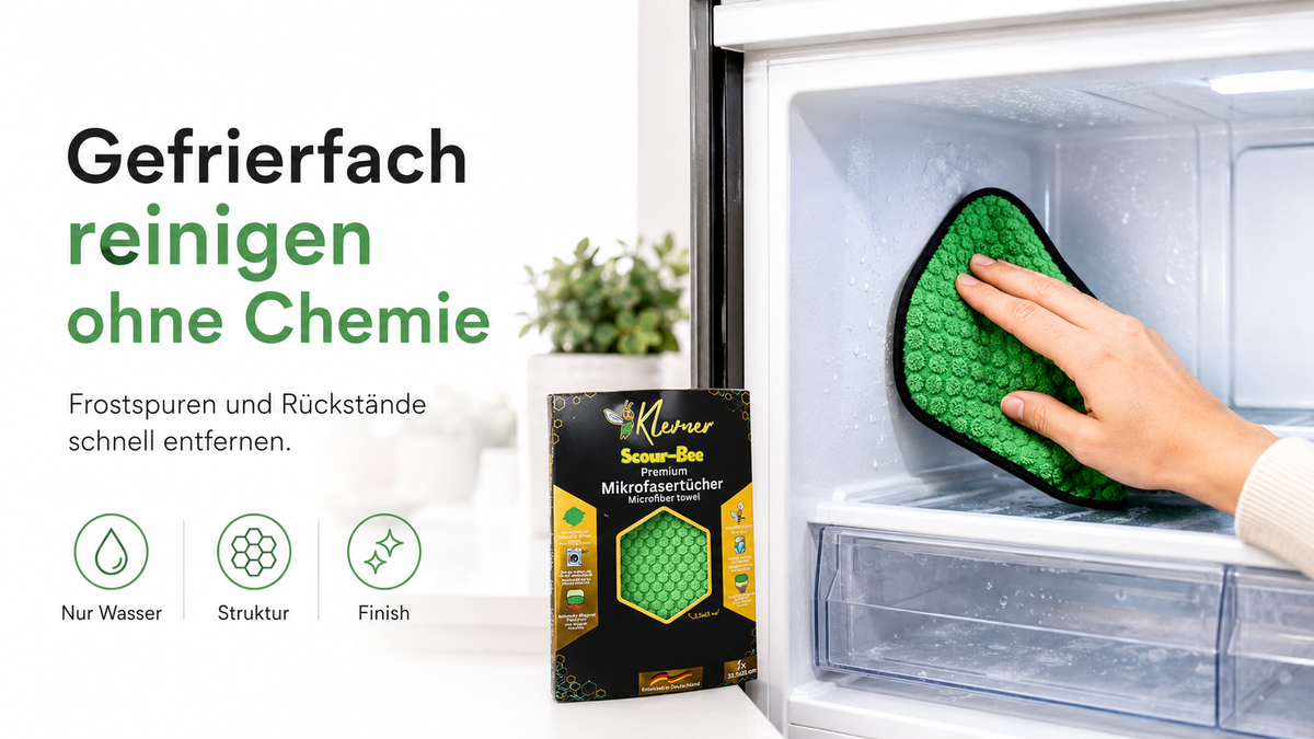 Gefrierfach reinigen ohne Chemie: Schubladen, Krümel und Frostspuren sauber machen