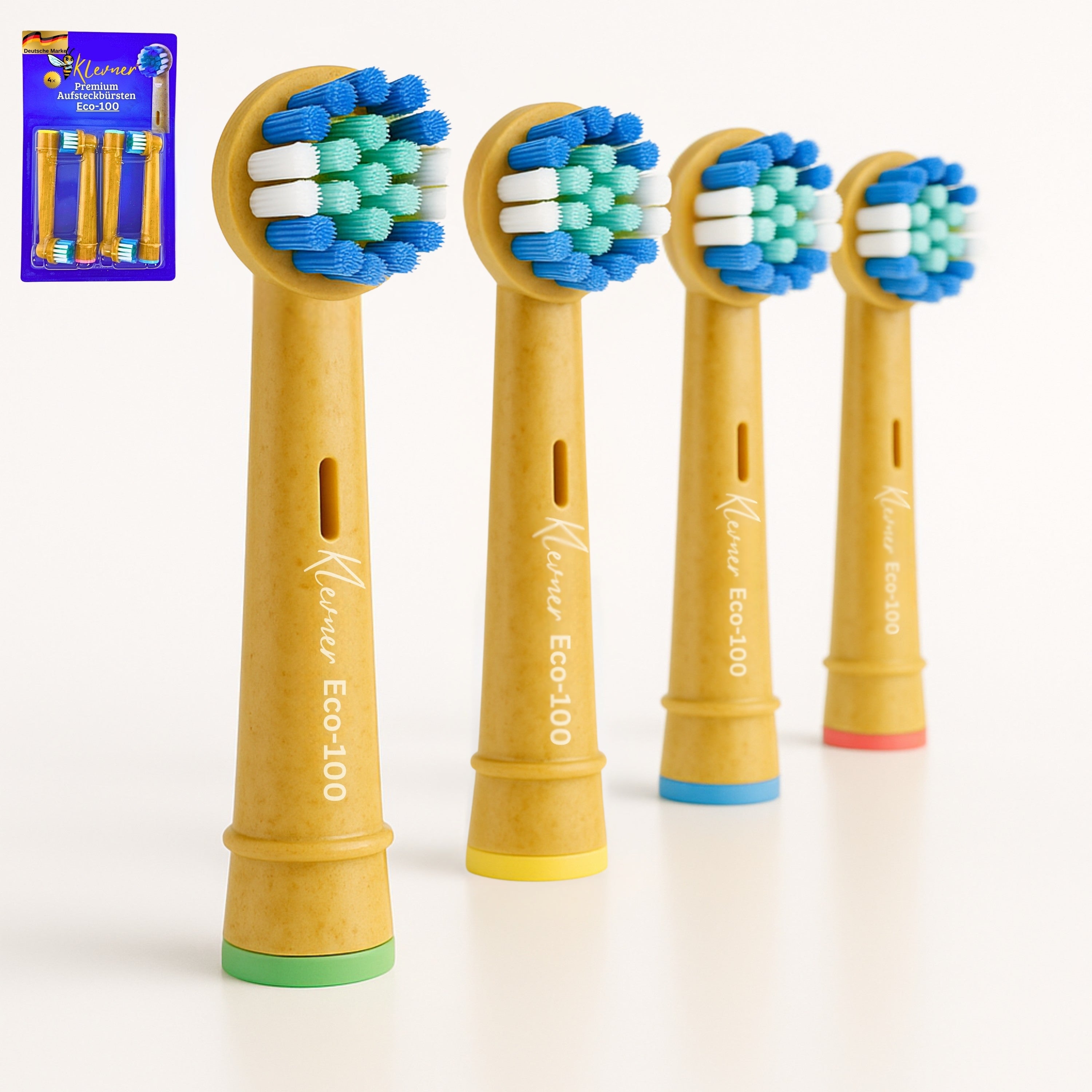 Klevner Eco-100 Unikate Premium Aufsteckbürsten Für Elektrische Zahnbürste - Oral B Aufsteckbürsten - nachhaltige Materialien - 4er Set Für Oral B Zahnbürste Elektrische - Familienset