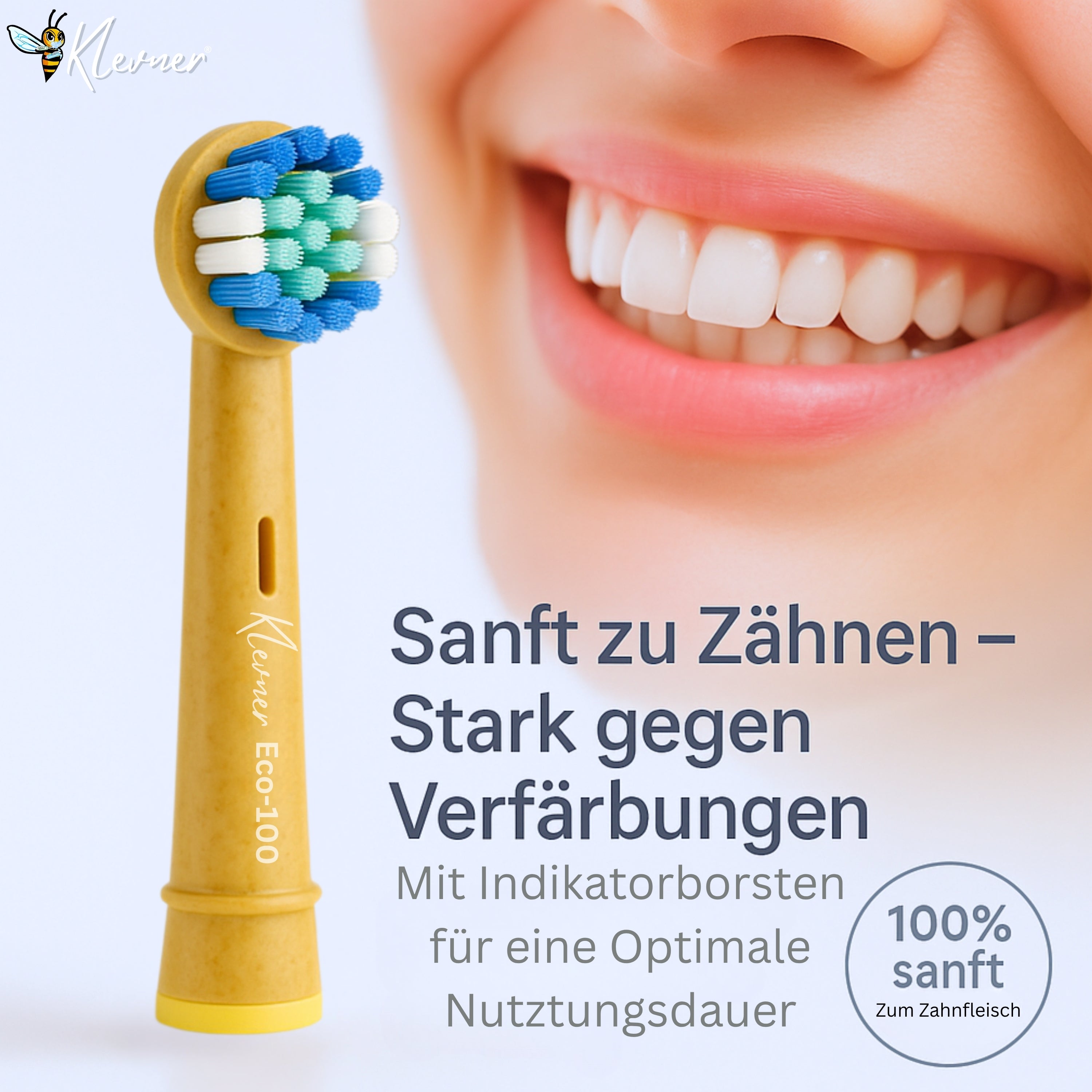 Klevner Eco-100 Unikate Premium Aufsteckbürsten Für Elektrische Zahnbürste - Oral B Aufsteckbürsten - nachhaltige Materialien - 4er Set Für Oral B Zahnbürste Elektrische - Familienset