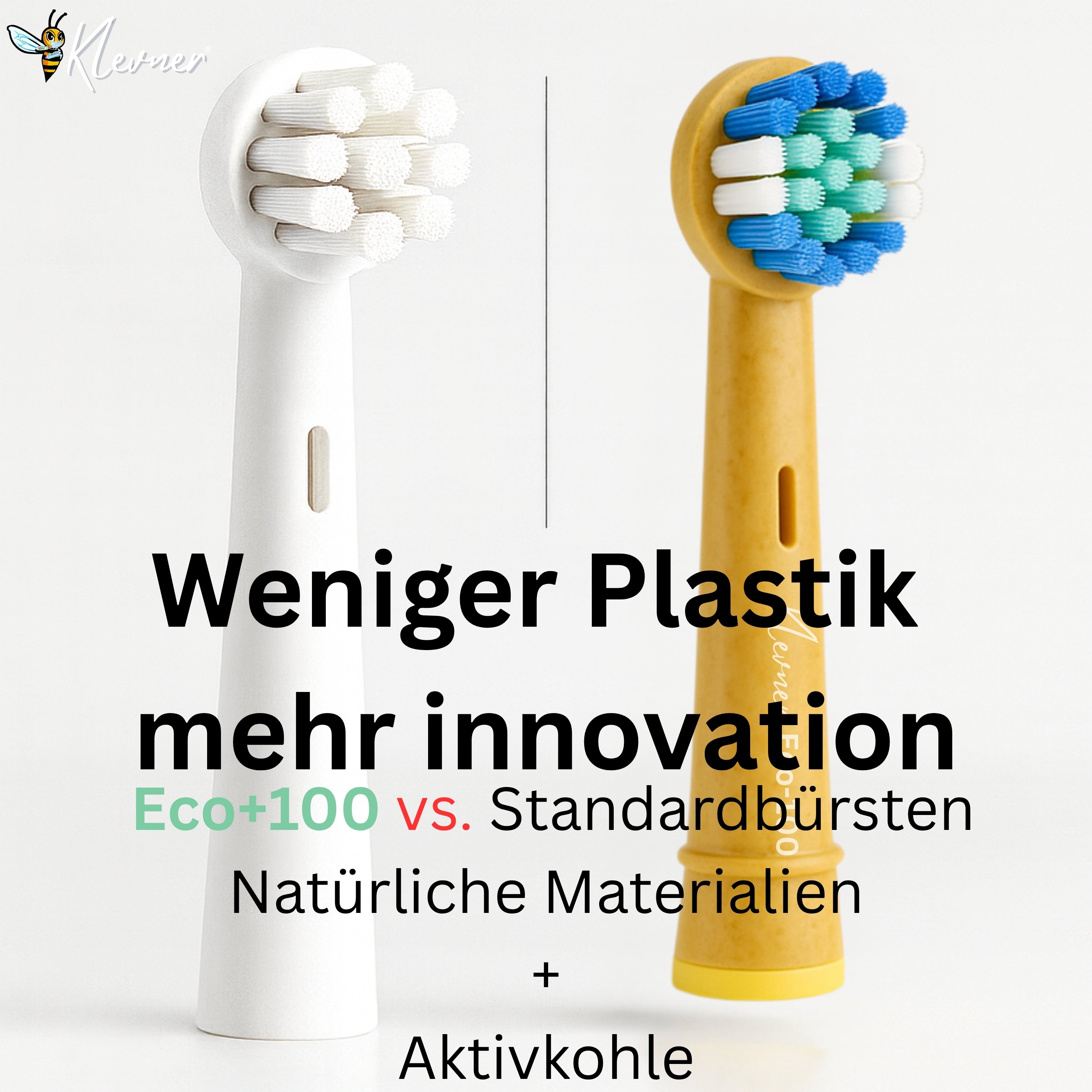 Eco einhundert 12er-Set – 3× 4 Aufsteckbürsten mit biobasiertem Gehäuse