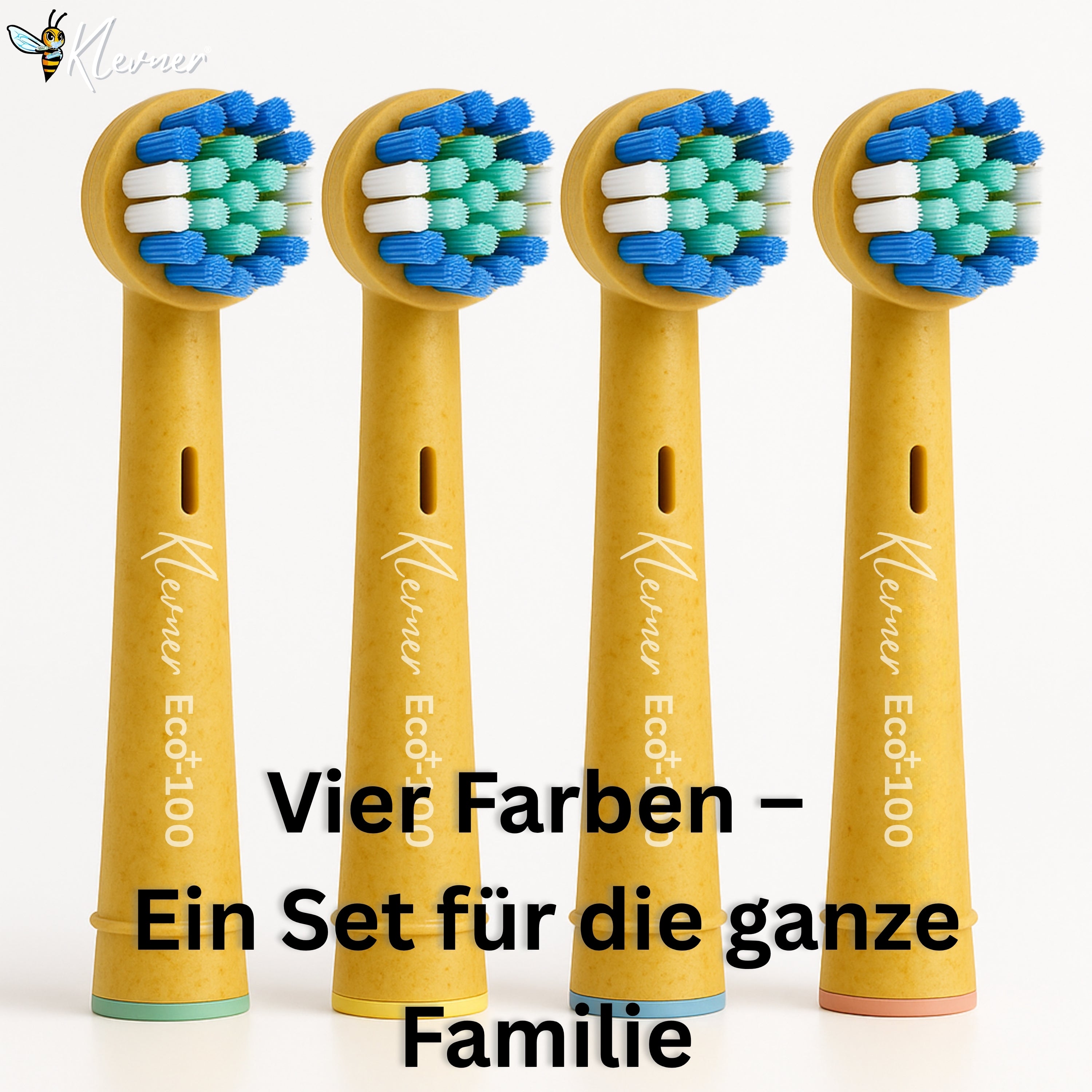 Eco einhundert 12er-Set – 3× 4 Aufsteckbürsten mit biobasiertem Gehäuse