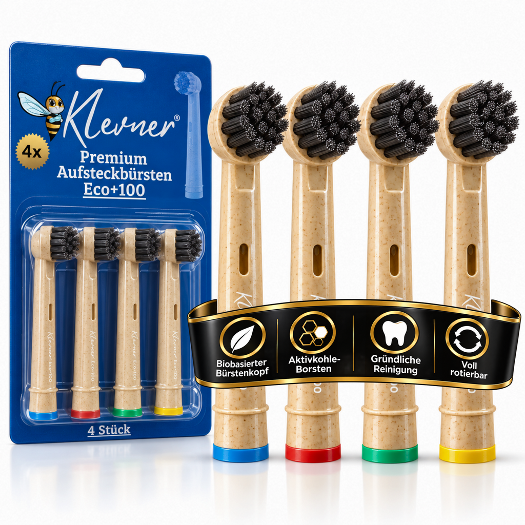 Klevner Eco+100 Aktivkohle-Aufsteckbürsten – 4er-Set