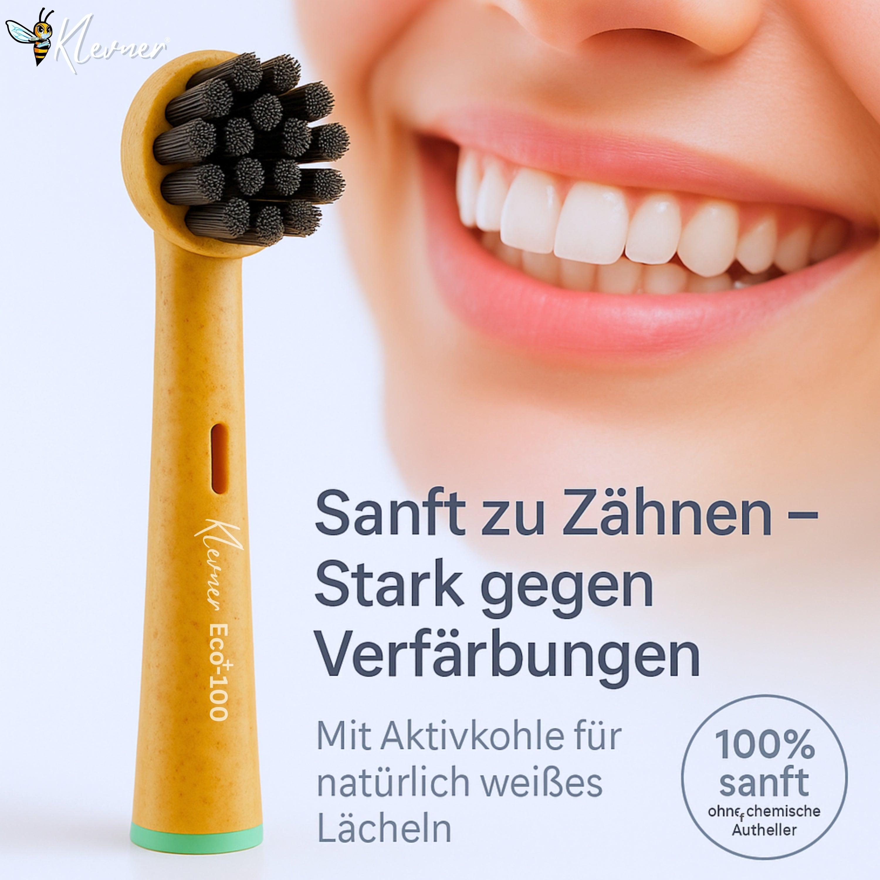 Klevner Eco-100 Aktivkohle Aufsteckbürsten – 4er-Set für elektrische Zahnbürsten