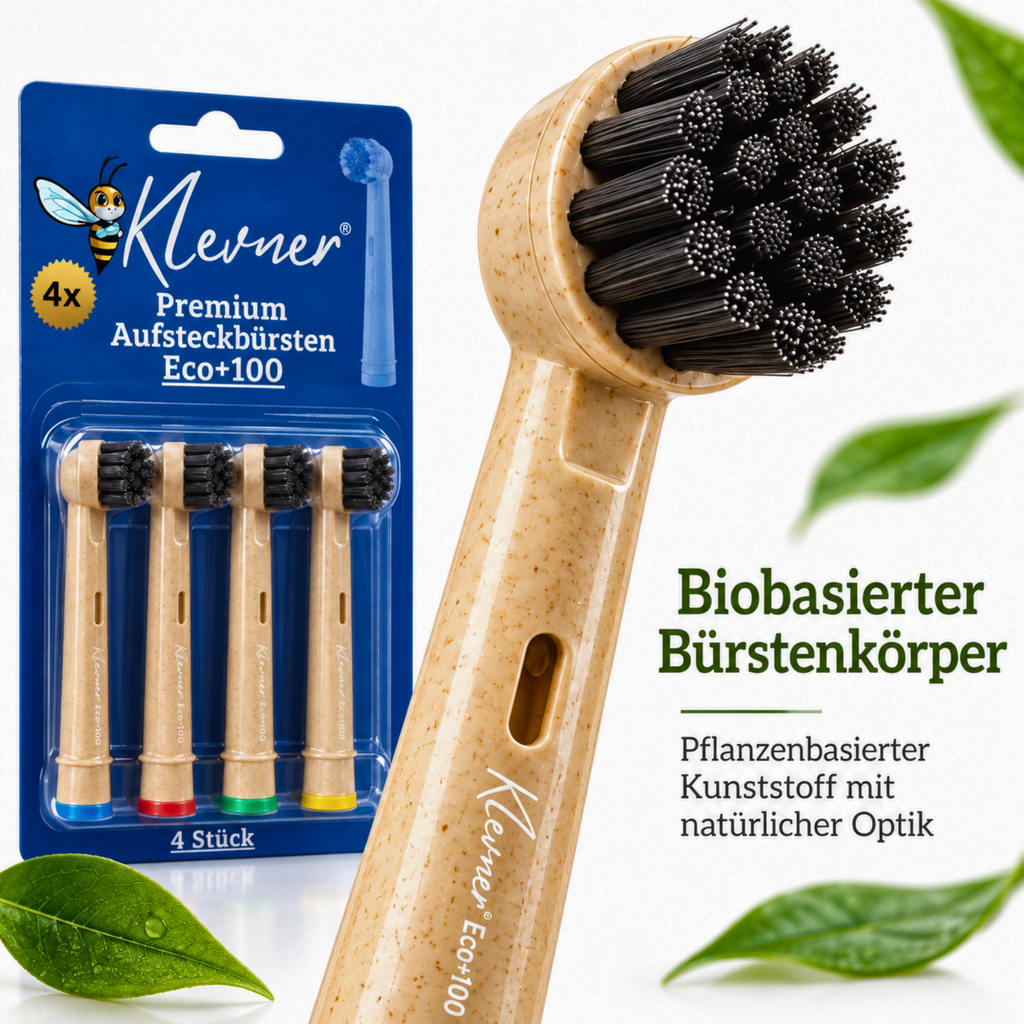 Klevner Eco+100 Aktivkohle-Aufsteckbürsten – 4er-Set