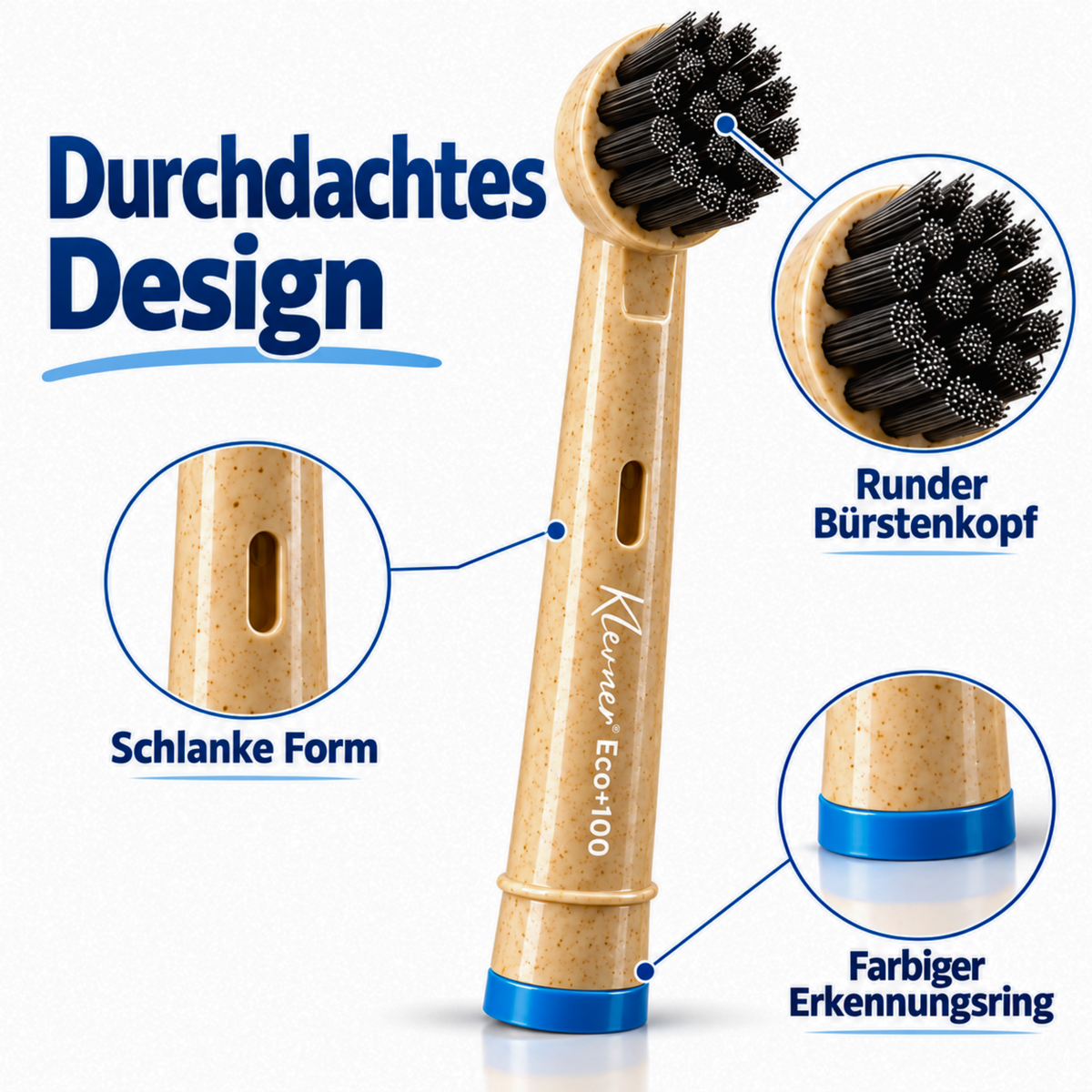 Klevner Eco+100 Aktivkohle-Aufsteckbürsten – 4er-Set