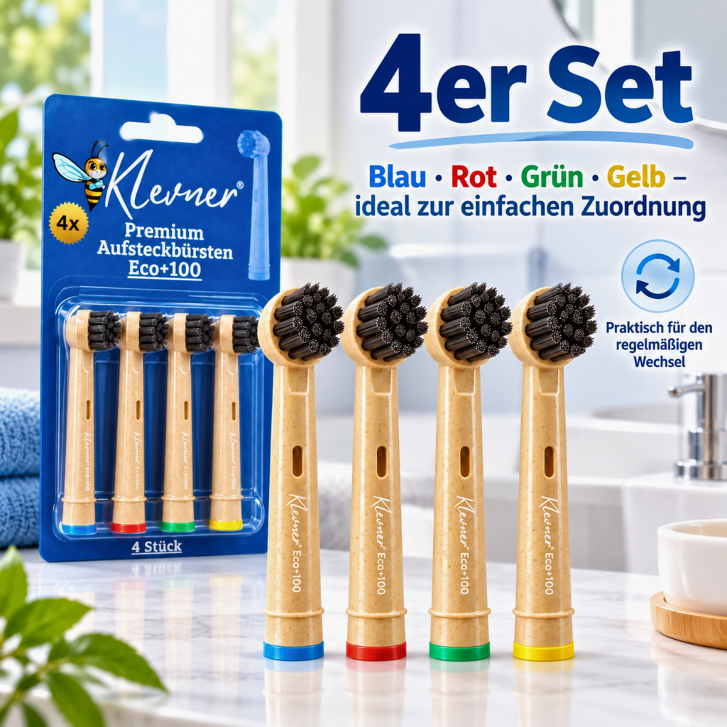Klevner Eco+100 Aktivkohle-Aufsteckbürsten – 4er-Set