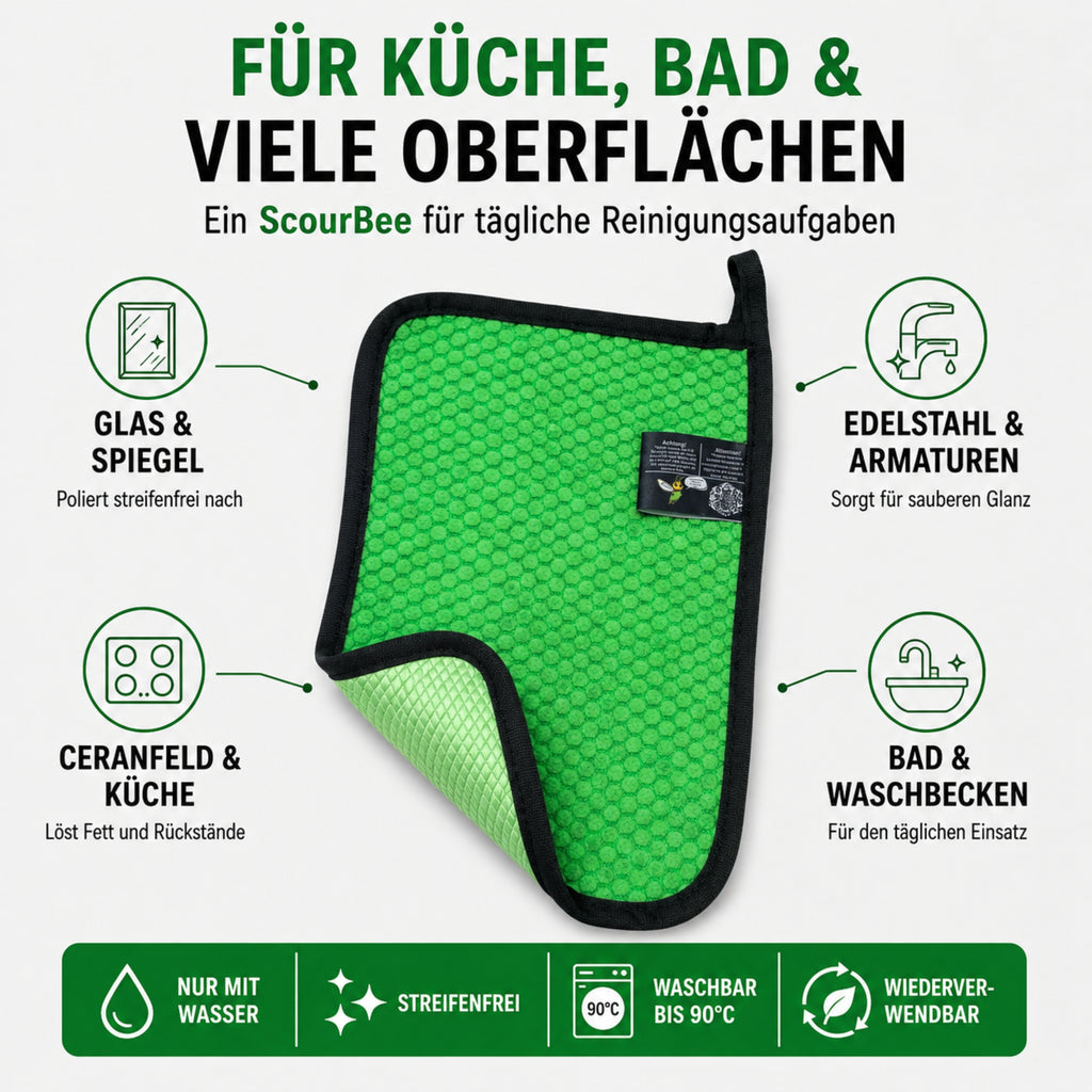 ScourBee für Küche, Bad, Edelstahl, Glas und viele weitere Oberflächen im Haushalt