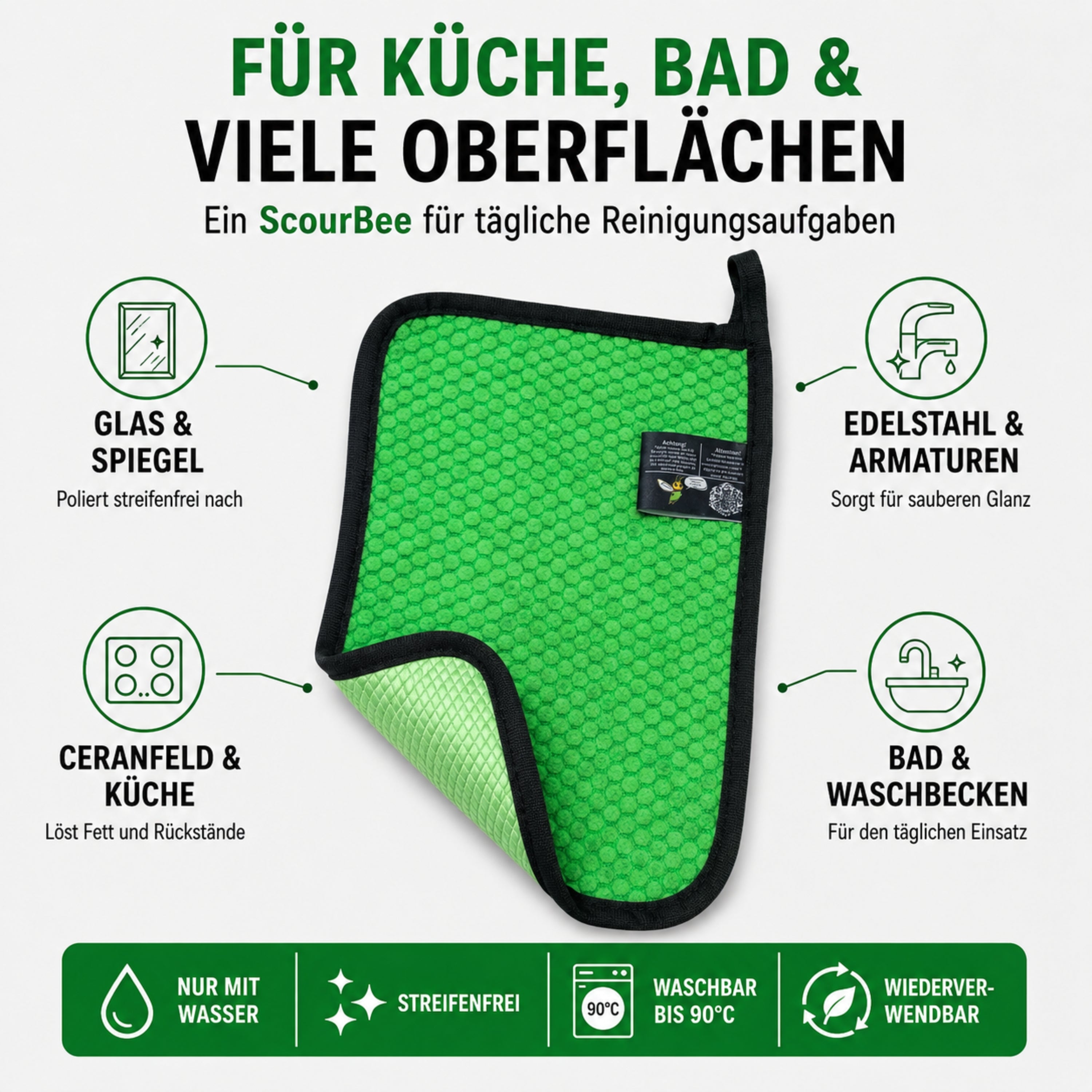 ScourBee für Küche, Bad, Edelstahl, Glas und viele weitere Oberflächen im Haushalt