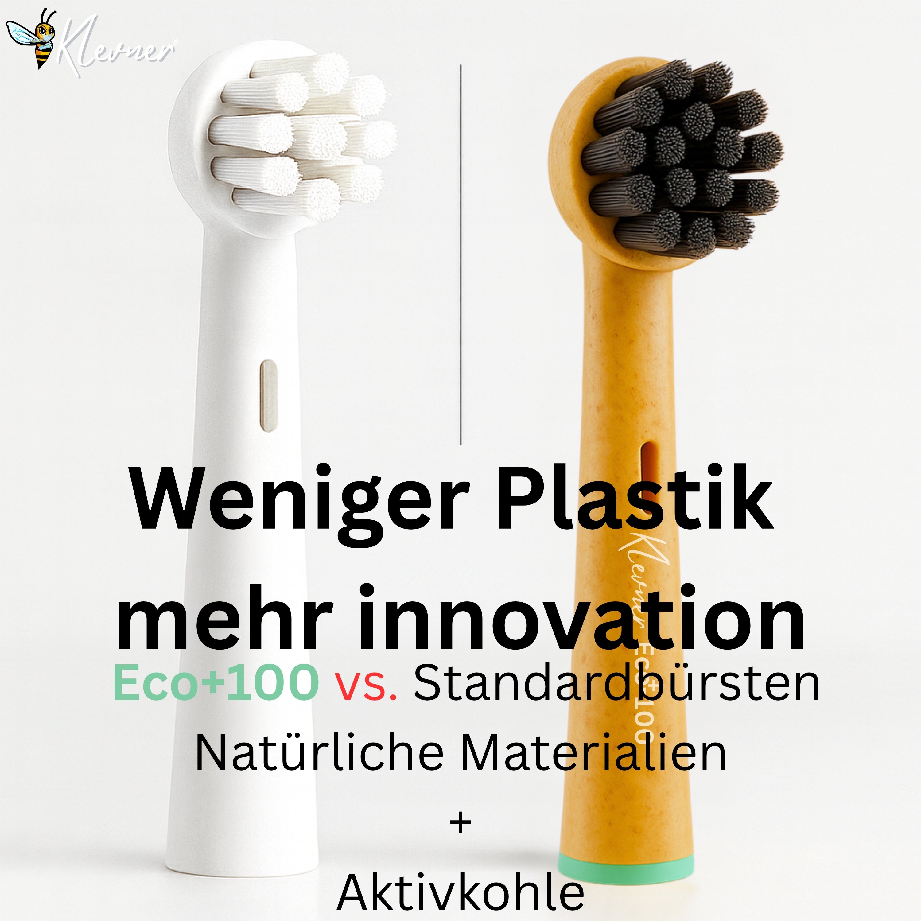 Klevner Eco-100 Aktivkohle Aufsteckbürsten – 4er-Set für elektrische Zahnbürsten