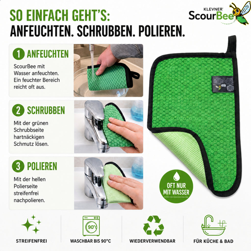 ScourBee für Küche, Bad, Edelstahl, Glas und viele weitere Oberflächen im Haushalt
