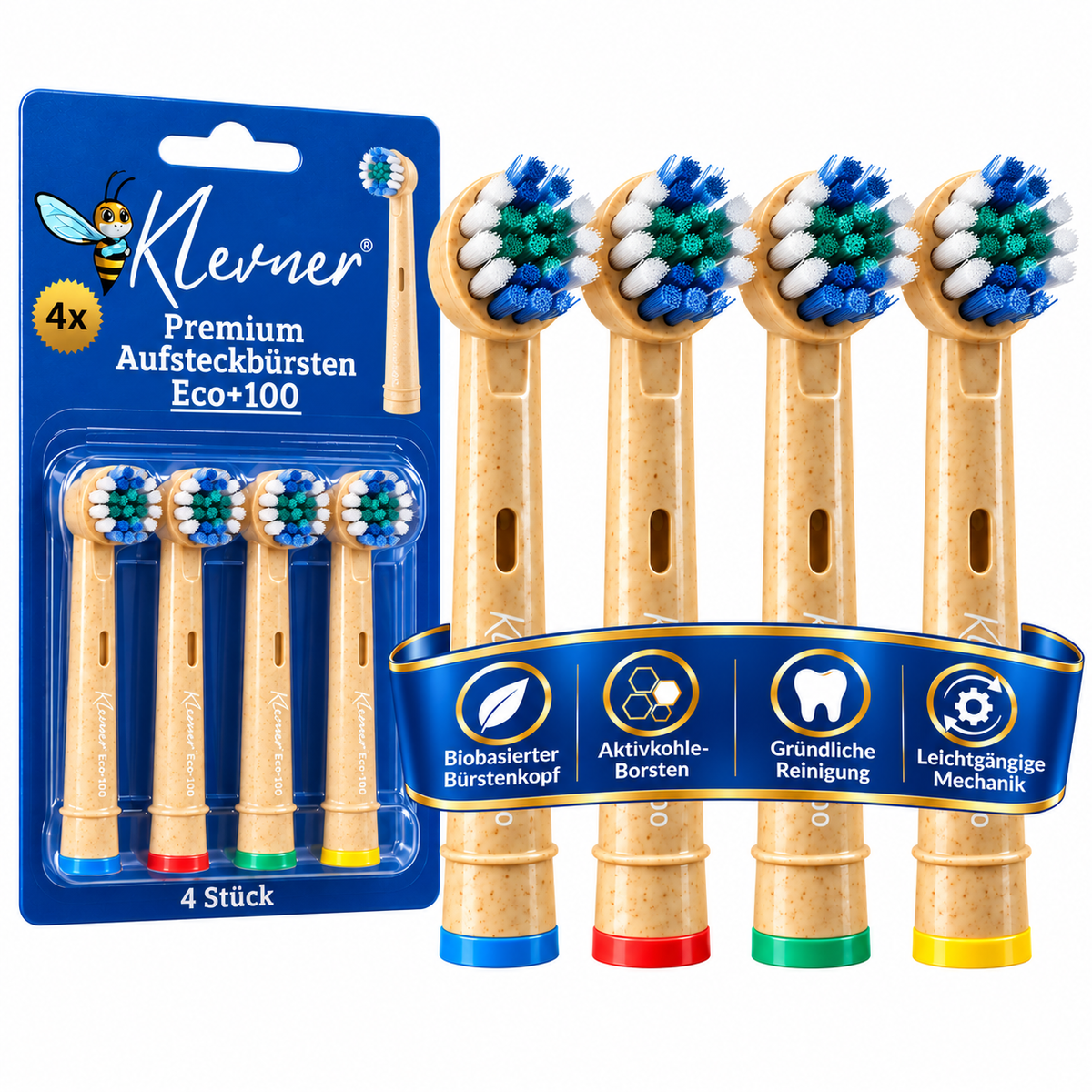 Klevner Eco-100 Aufsteckbürsten – 4er-Set